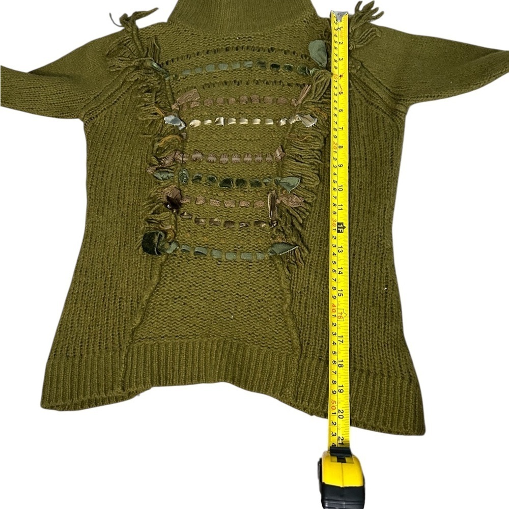 By Anthropologie Wool blend Turtleneck sweater wt Fringe and velvet details - S - Picture 11 of 13